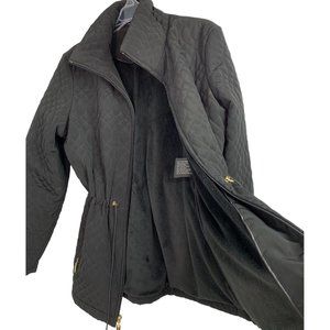 L Zip Ellen Tracy Black Quilt Winter Jacket 6486 Drawstring Waist Plush Lining
